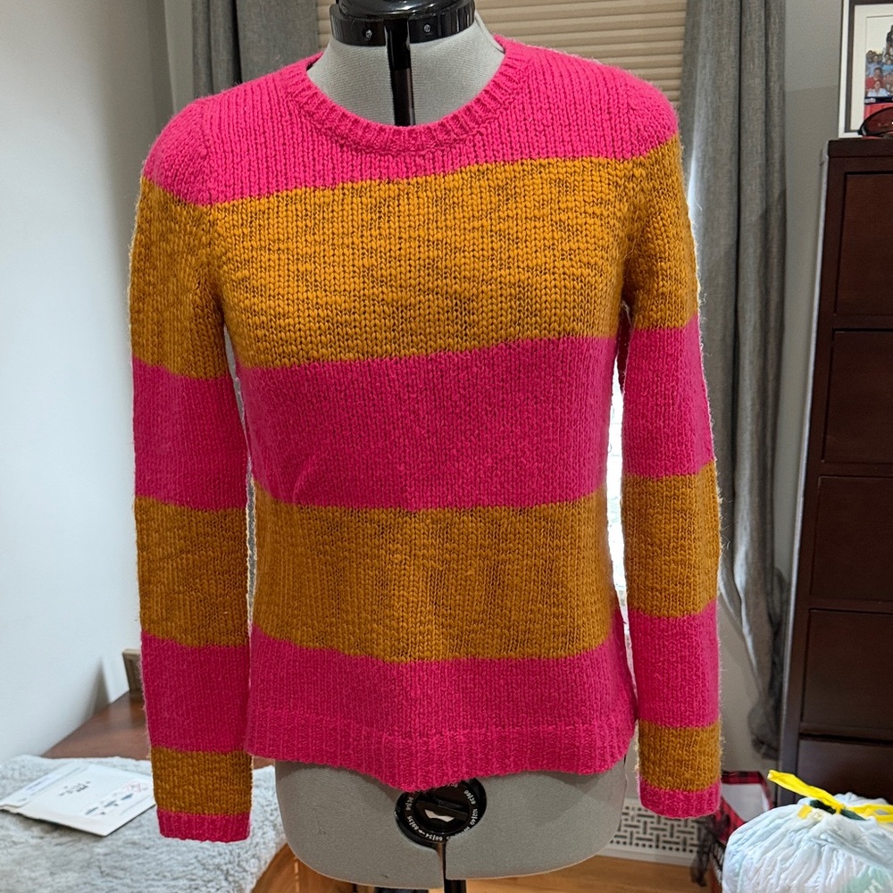 LOFT Pink and Orange Striped Sweater